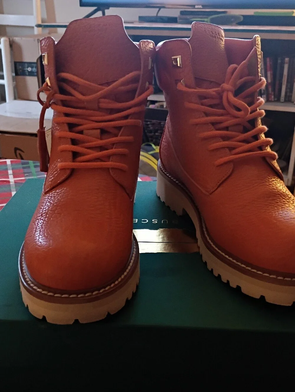 Buscemi Leather Lace-Up Boot in Orange